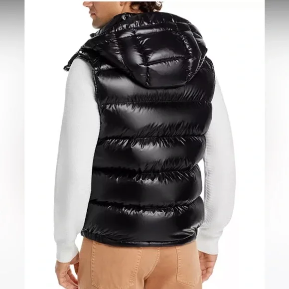 Moncler Bormes Gilet Shiny Black Quilted Down Puffer Vest with Removable Hood 5